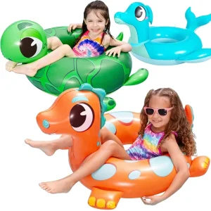 Customized Factory Direct 3 Pack Inflatable Pool Tubes Dinosaur Turtle Dolphin 32″ Kids Toddler Beach Float