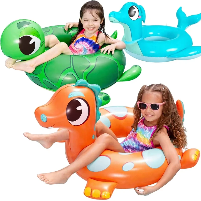 Tubes de piscine gonflables personnalisés, pack de 3, dinosaure, tortue, dauphin, 32" pour enfants et tout-petits, flotteur de plage