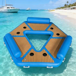 Customized Hexagonal Inflatable Raft Water Platform Drop Stitch Floating Dock Water Lounger Chair Island