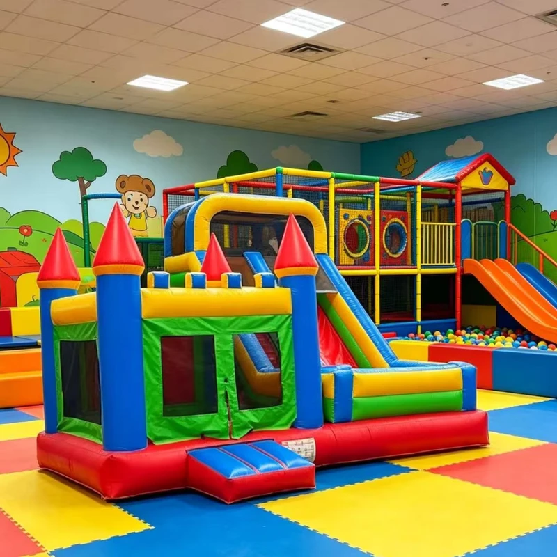 Rumah Bouncing Inflatable Kustom untuk Anak-anak dengan Seluncuran Kombinasi Kastil Melompat Luar Ruangan