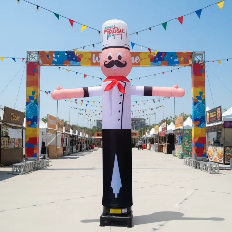 Hombre de tubo inflable personalizado de chef que agita para restaurante de pizza a la parrilla