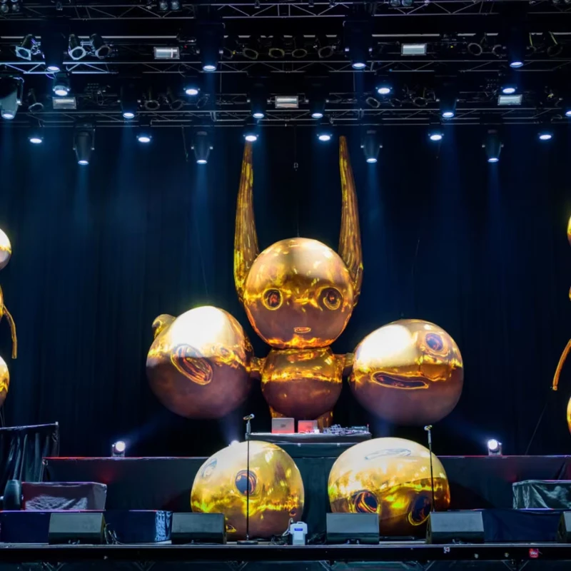 Customized Inflatable Flame Robot Decoration Giant Abstract Gold Elf Stage Background Props