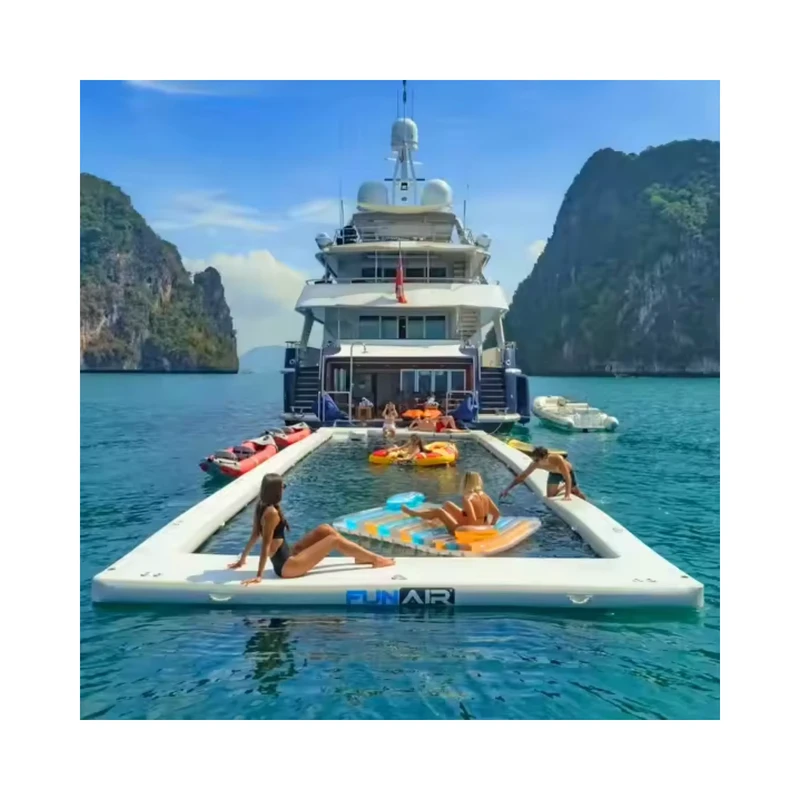Customized Inflatable Floating Sea Pool Swim Platform Water Yacht Slide Floating Dock with Anti Jellyfish Net