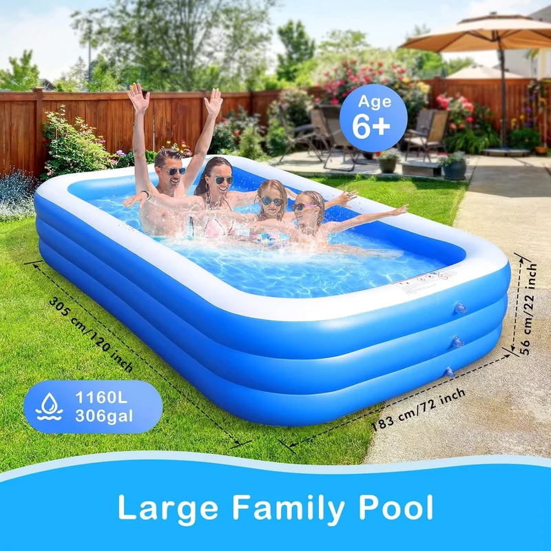 Customized Inflatable PVC Rectangular Swimming Pool Thickened Flat Bottomed Family Pool for Kids Household Outdoor Use