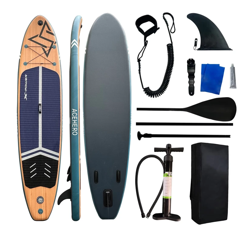 Aangepaste Opblaasbare Standup Paddle Board met Drop Stitch Materiaal 3 Fin Systeem Draagbaar Ontwerp Inclusief Accessoires