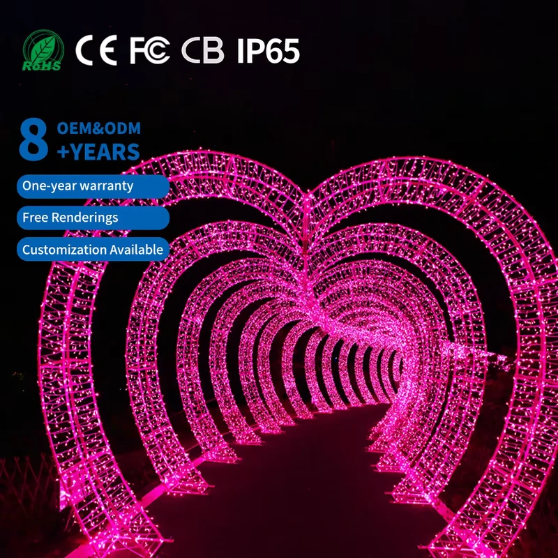 Arco luminoso 3D a forma di cuore personalizzato impermeabile IP65 alto CRI 95 per decorazione paesaggistica all'aperto, Natale, Halloween