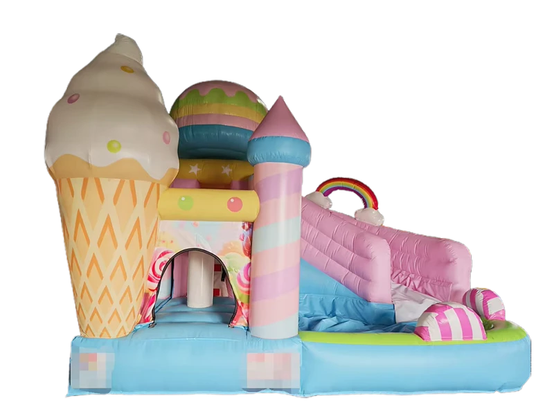 Maßgeschneiderte kommerzielle aufblasbare Eiscreme- und Süßigkeiten-Hüpfburg mit Rutsche und Schwimmbecken zu verkaufen