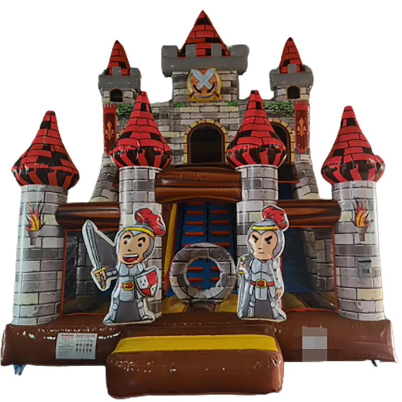 Op maat gemaakte Volledige Bedrukking Opblaasbare Ridder Baksteen Prinses Glijbaan Combo Bouncy Springkasteel