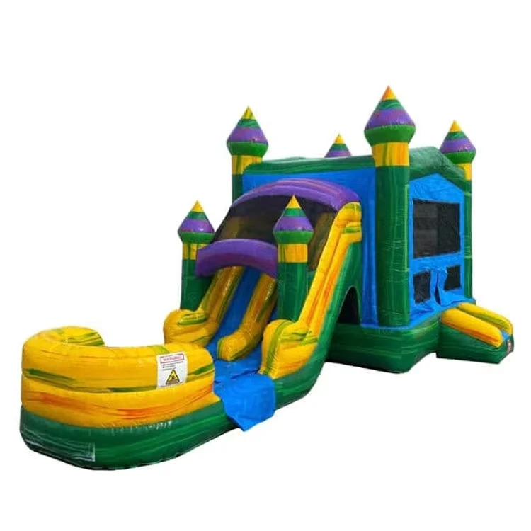 Customized Marble Green Bouncer Castle Combo Colorful Inflatable Jumping Castle With Water Pool Slide for Outdoor Sports