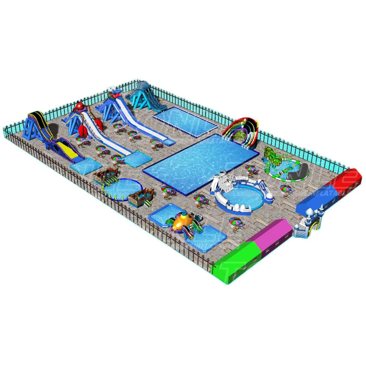 Maßgeschneiderter Outdoor Mobiler Aufblasbarer Wasserpark, Wasserrutschenpark, Riesiger Aufblasbarer Wasserpoolpark