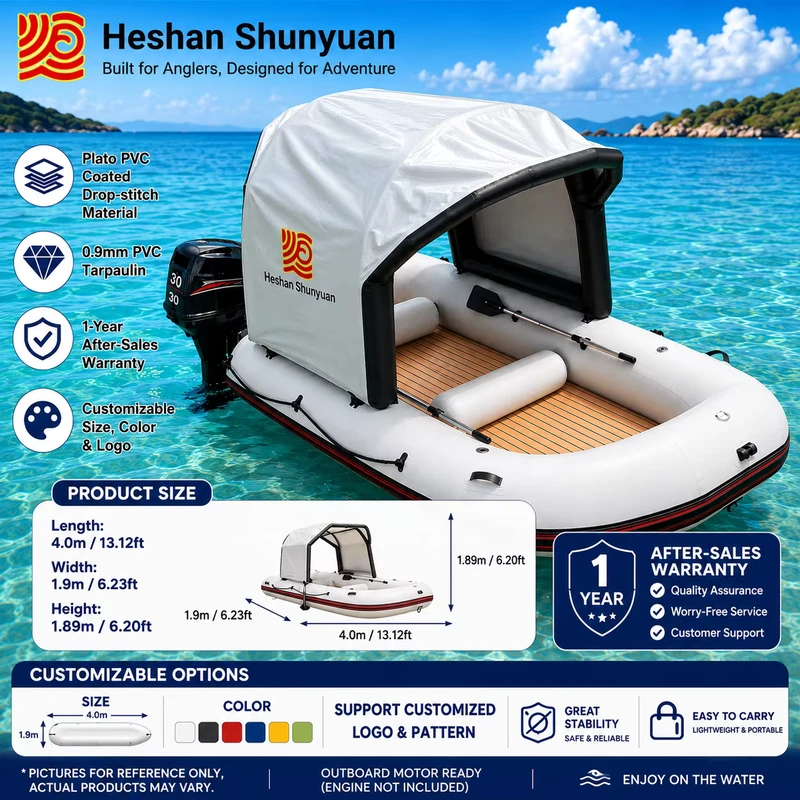 Bateau de pêche gonflable en PVC personnalisé avec auvent amovible, canot pliable, kayak de pêche extérieur, capacité de 100-500 kg