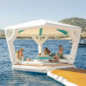 Nền tảng nổi giải trí phao PVC tùy chỉnh, đảo, bến tàu, cabana, cơ sở vui chơi nước