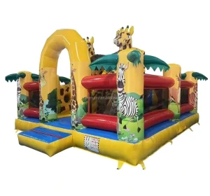 Castillo inflable de jirafa de material PVC personalizado para niños Parque de aventuras comercial al aire libre Casa de rebote fácil de montar
