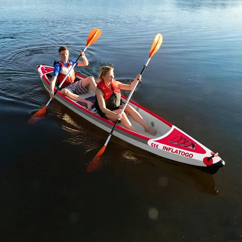 Caiaque Inflável Tandem de 2 Pessoas Personalizado em PVC Estável, Ecológico, Impermeável, com mais de 4m de Comprimento, Caiaque de Pesca com Motor