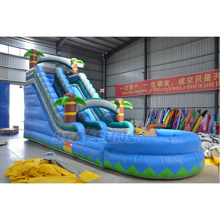 Seluncuran Kastil Inflatable Pohon Palem Kustom untuk Penyewaan Kolam Air