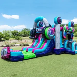 Customized Party Video Games Party Jumping Castle Inflatable Bouncer Colorful Inflatable Bounce House with Wet and Dry Slide