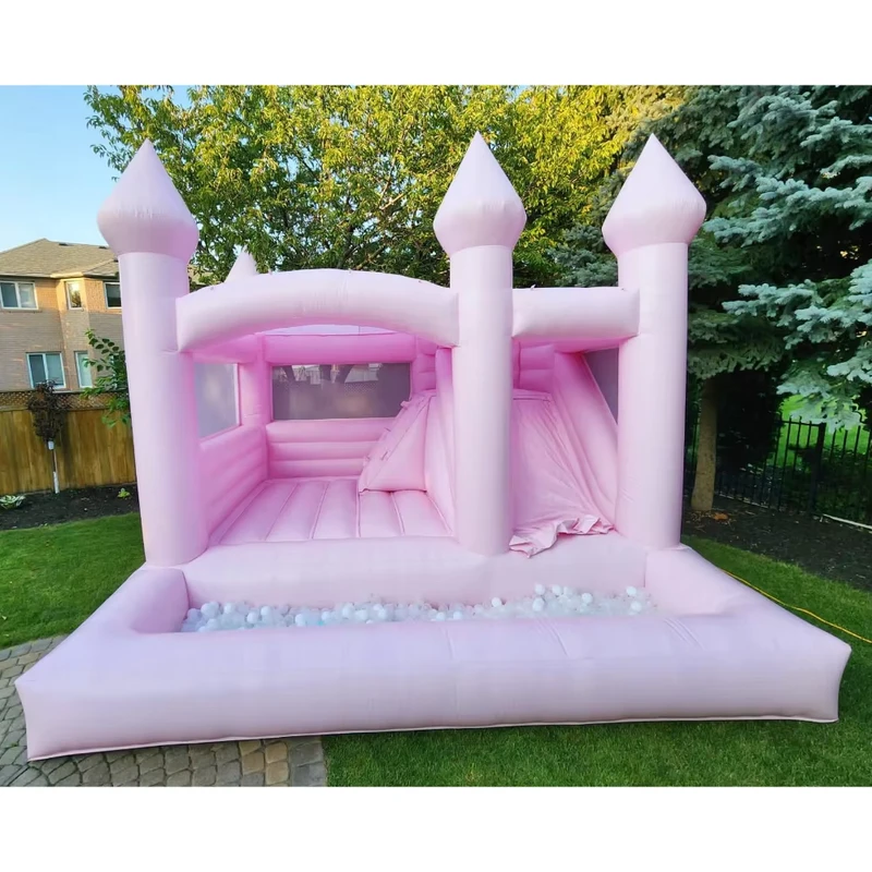 Kastil Bouncy Inflatable Pink Kustom untuk Keseruan Pesta, Sewa Bisnis, Material PVC, Pesta Pernikahan, Jumpers