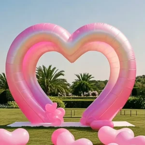 Gerbang Inflatable Bentuk Hati Merah Muda Kustom untuk Iklan Pernikahan dan Pesta