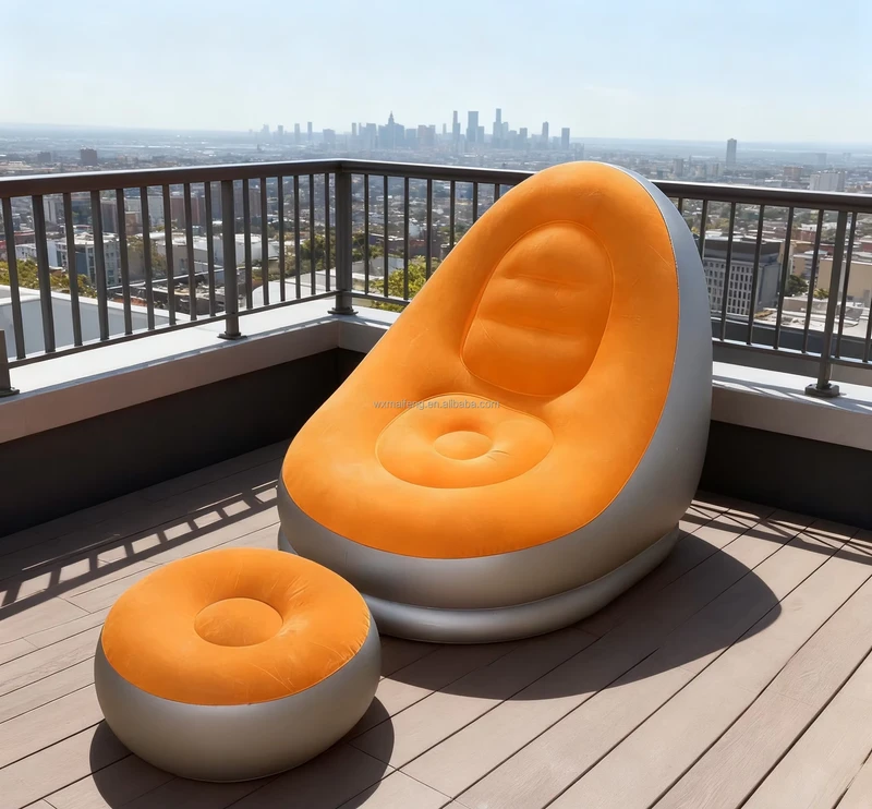 Customized Portable Outdoor Air Pump Lounge Bed Modern Foldable Inflatable Couch Sofa with Foot Pillow Multiple Colors Available