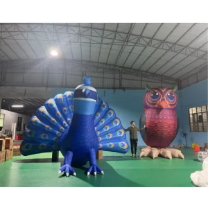 Customized Props Zoo Safari Park Decoration Giant Advertising Inflatable Owl Peacock Cartoon Model with LED Light for Promotion