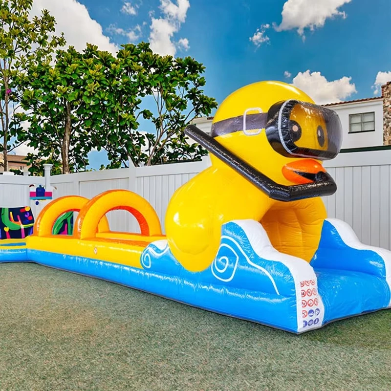 Aangepaste Rubber Eend Opblaasbare Waterglijbaan Commerciële Buikglijbaan Verhuur Buitenapparatuur