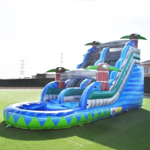 Tobogán de agua inflable pequeño personalizado para niños y adultos, toboganes de jardín con palmera