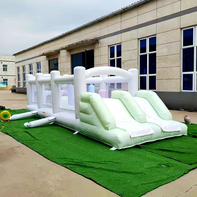 Customized Soft Play White Inflatable Obstacle Course for Kids PVC Inflatable Bouncer White Bounce House With Slide Outdoor