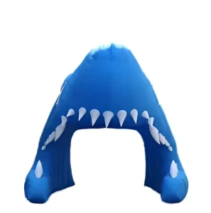 Customized Waterproof Durable Sun Resistant Full Color Inflatable Shark Mouth Shape Arch Lighting Built In Fan Lithium Battery