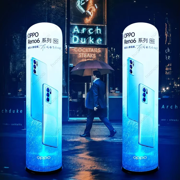 カスタマイズされた防水風防充気式広告用LED柱コラム カスタムロゴ付き屋外使用