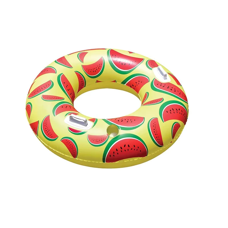 Anneau de natation gonflable promotionnel de couleur jaune personnalisé avec poignées
