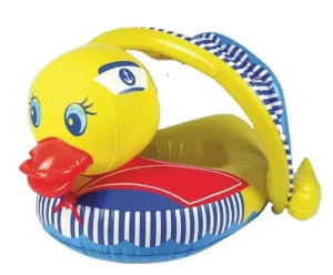 Cute Animal Design PVC Duck Shaped Baby Pool Floats with Canopy Inflatable Duck Baby Swimming Seat Boat