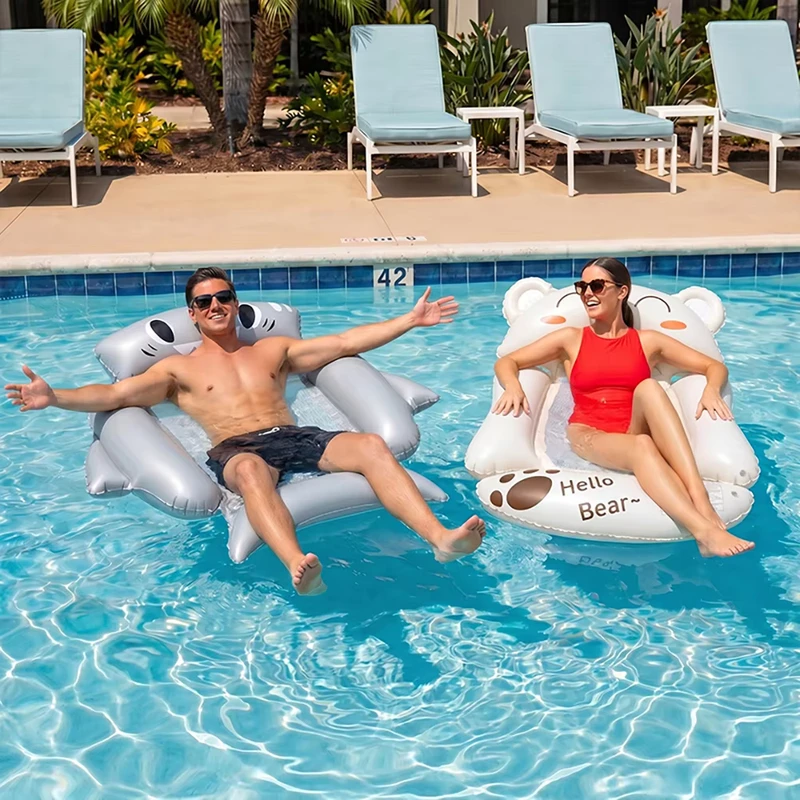 Cute Animal Inflatable Pool Float Chair Bear Shark Water Lounger for Adults Summer Beach and Pool Relaxation