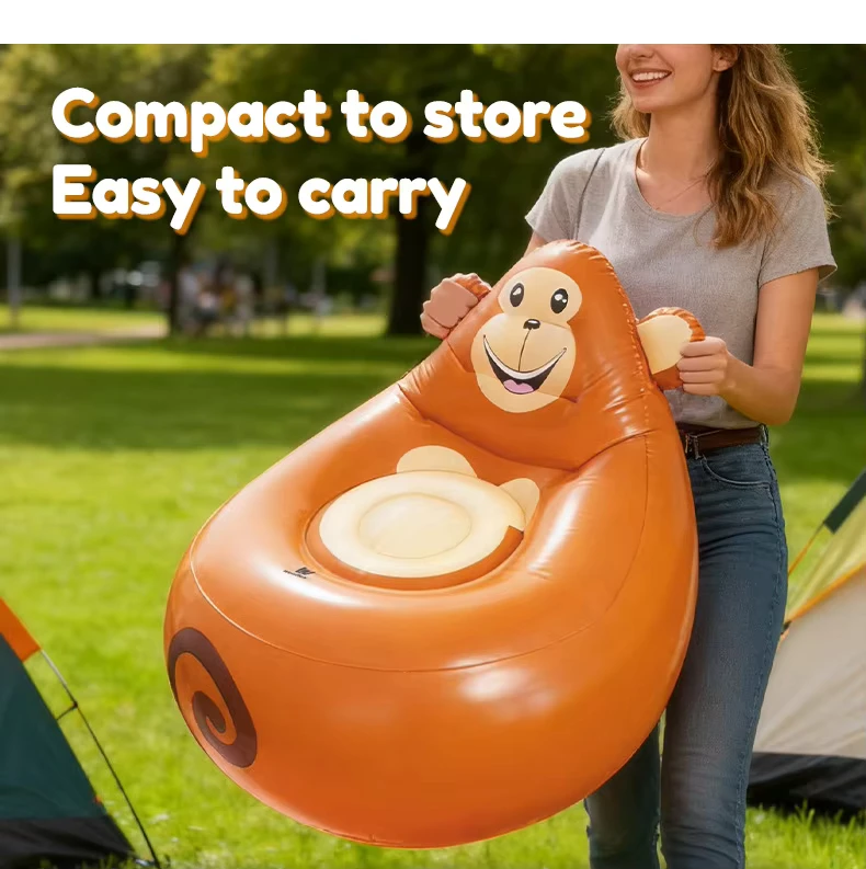 Niedliches Cartoon Aufblasbares Sofa für Kinder, Tragbarer Camping-Lounger für Zuhause, Aufblasbarer Stuhl für Innen- und Außenbereich, OEM ODM