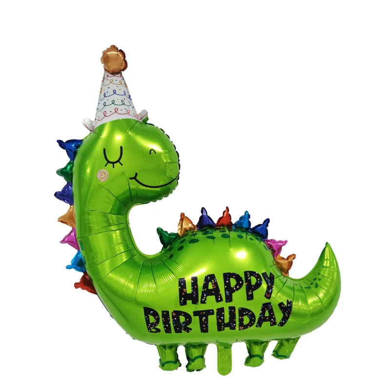 Cute Green Dinosaur Happy Birthday Foil Balloon Metallic Mylar Balloon for Kids Dinosaur Party Decor