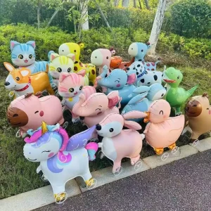 Cute Walking Animal Foil Balloons With Wheels And Ropes Walking On Wheels Elephant Unicorn Lion Dog Cat Rabbit Foil Balloon Kids