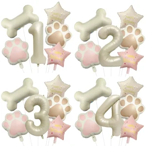 Cutely Animals Theme Christmas Party Decoration Aluminum Foil Balloon Cat Paws Bone Shape Milky White Inflatable Eco-Friendly