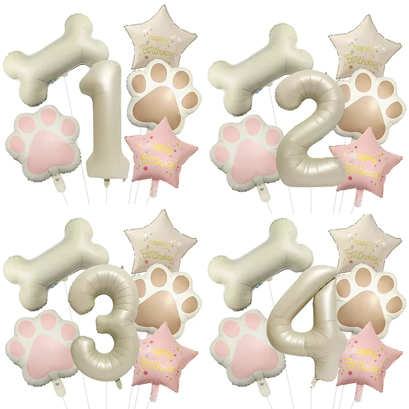 Cutely Animals Theme Christmas Party Decoration Aluminum Foil Balloon Cat Paws Bone Shape Milky White Inflatable Eco-Friendly