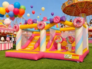 Kombinasi Kastil Bouncing Inflatable Komersial DFRL dengan Seluncuran Blower Material PVC Garansi 3 Tahun Mudah Dipasang 20x16.4x14.8FT >500KG