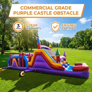 DFRL EN14960 Certified 0.55mm PVC Giant Obstacle Course Commercial Grade Purple Castle Inflatable Run for Event Rental 3 Year