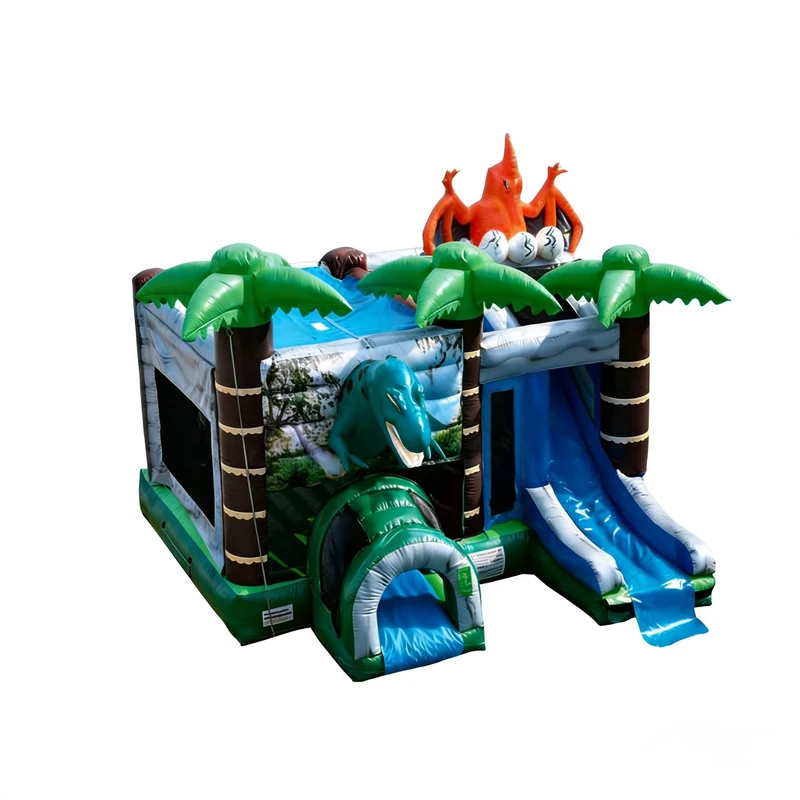 Casa de Saltar Inflável DST Jurassic Dinosaur com Escorrega, Túnel Combo, PVC >500kg de Capacidade, Castelo de Saltar de Grau Comercial