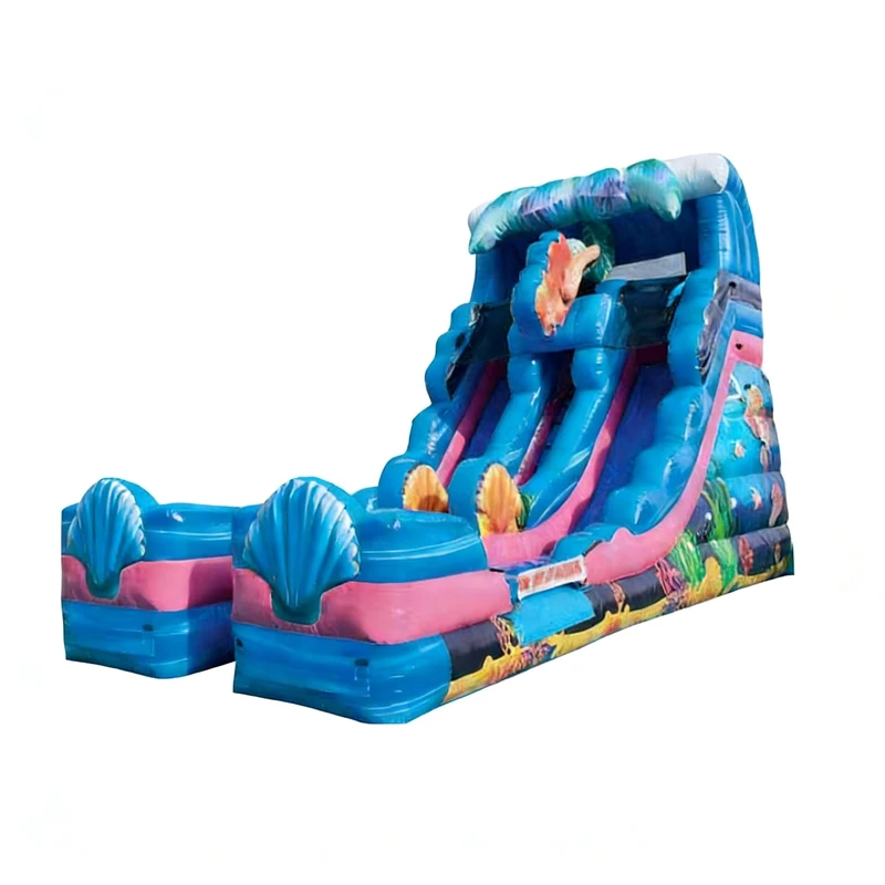 Scivolo Gonfiabile a Tema Oceano a Tre Corsie in PVC, Slip N Slide per Avventure Sottomarine, Eco-Friendly, di Grado Commerciale