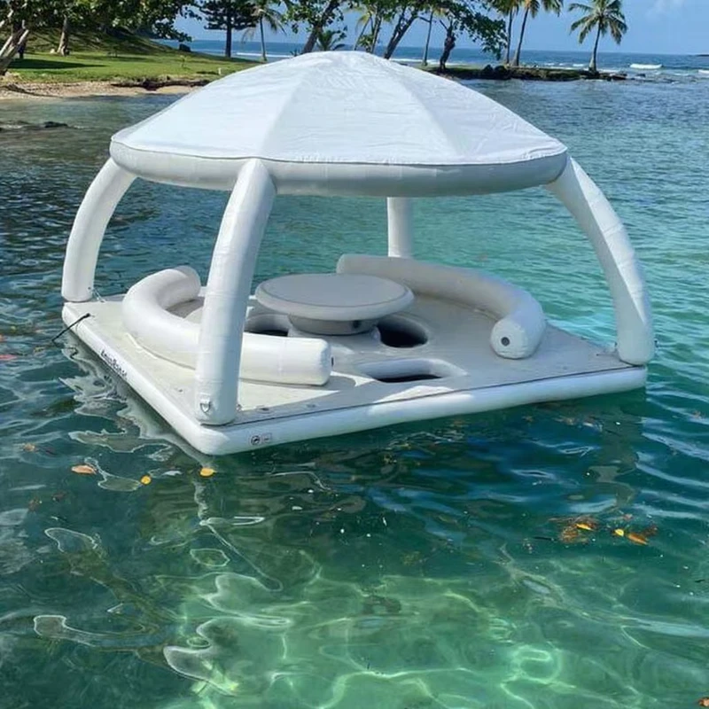 Darsena Gonfiabile DWF e Tenda Gonfiabile su Isola Galleggiante Piattaforma Gonfiabile con Tende Copertura Sole Tavolo Acqua