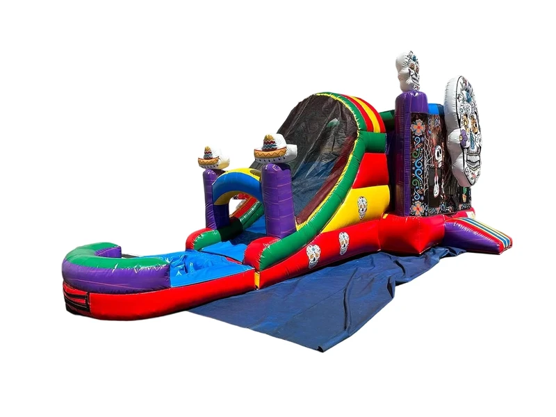 Dag van de Doden Opblaasbare Springkasteel met Glijbaan Halloween Dia De Los Muertos Rainbow Combo