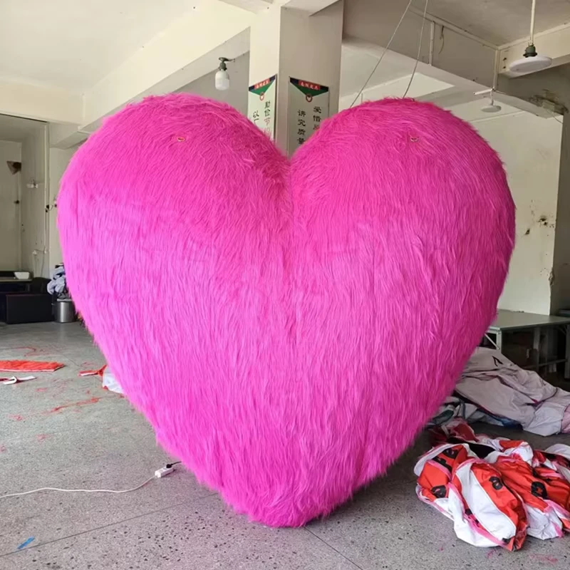 Decorative Inflatable Hearts Giant Plush Inflatable Pink Heart Advertising Fluffy Inflatable Heart Shape Balloon for Event