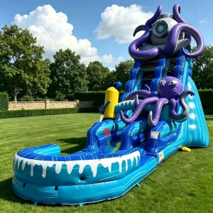 Deep Sea Octopus Inflatable Water Slide with Pool Featuring Kraken Tentacles and Diving Pod PVC Tarpaulin for Backyard Parties