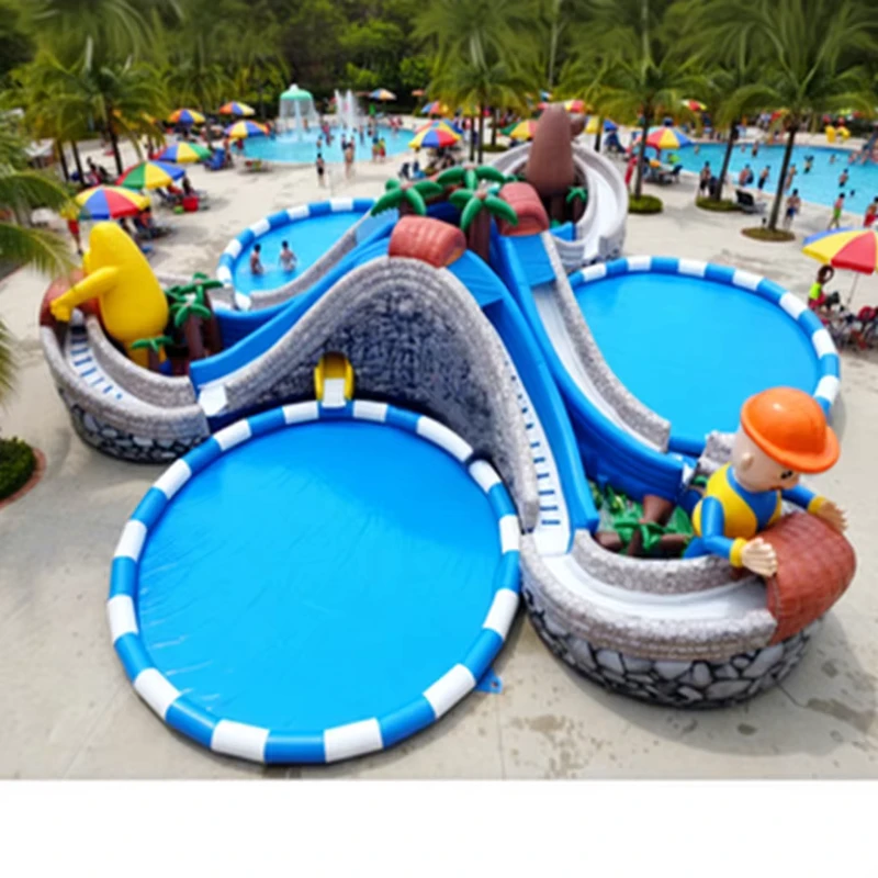 Parque Acuático Inflable Grande de Calidad Confiable para el Hogar, Parque de Atracciones de Verano, Tres Piscinas, Material PVC, 5 Años