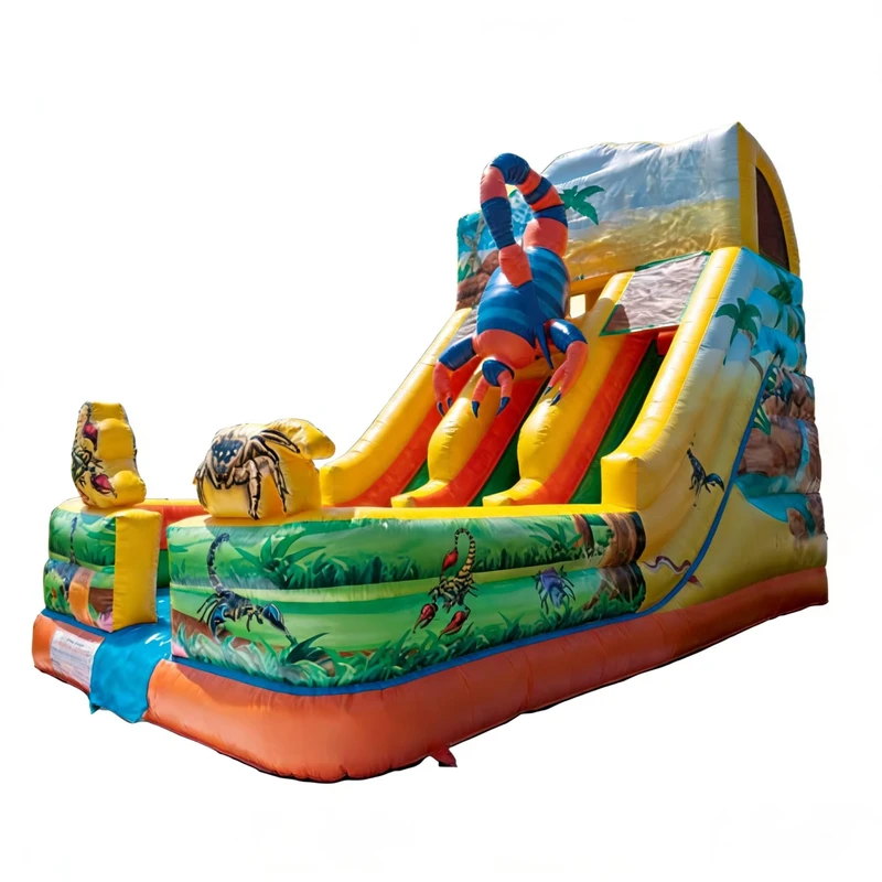 Seluncuran Inflatable Raksasa Tiga Jalur Bertema Kalajengking Gurun, Bahan PVC, Ramah Lingkungan, Peralatan Permainan Petualangan Anak-anak, Komersial