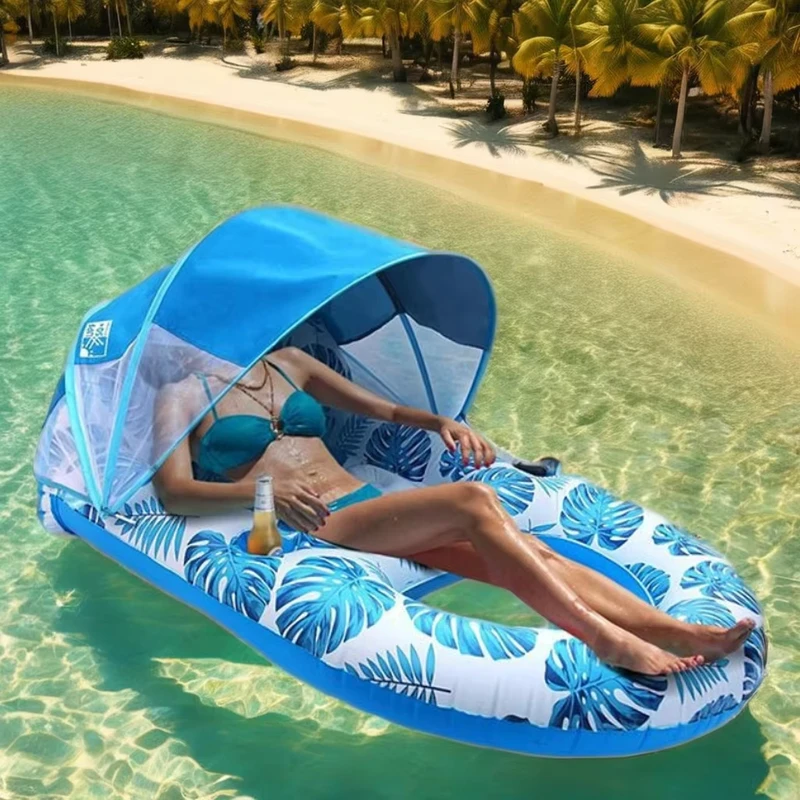 Repose-pieds en maille détachable avec porte-gobelet, ponton flottant gonflable pour adultes, hamac avec pare-soleil, accessoires de piscine