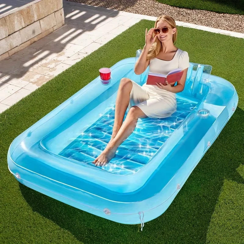 Detachable Pillow Lounger Float Big Adult Inflatable Tanning Pool with Cup Holder
