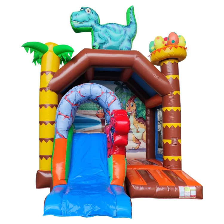 ปราสาทกระโดด Dino Slide Bounce Moonwalk คอมโบสไลด์บ้านกระโดดสนามเด็กเล่นและอุปสรรคกระโดด